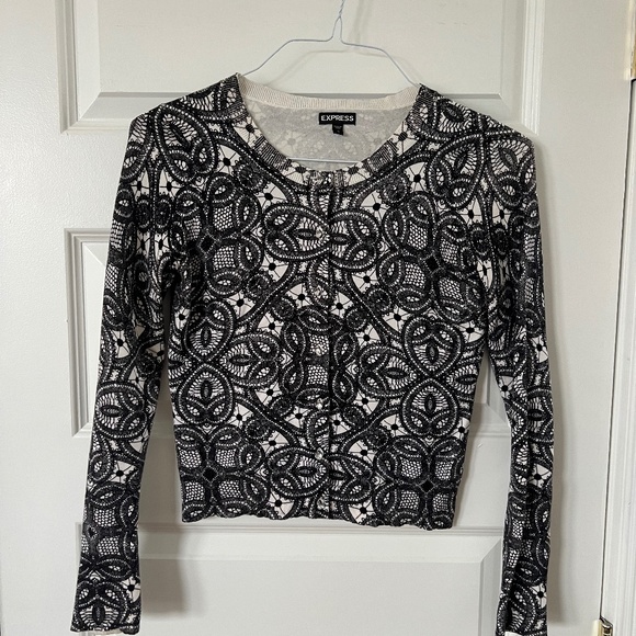 Express Black & White Lace Cardigan with Crystal Buttons - Picture 2 of 4